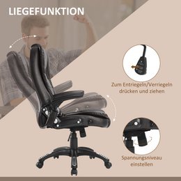 Silla de oficina con función de masaje, función de calor, altura regulable, función de inclinación, silla de oficina de masaje, blanco crema + negro