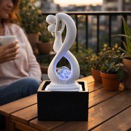 Fontaine d'Intérieur - Amor Noir et Blanc - Moderne avec Lumière LED Coloré - Sculpture Amoureux Amovible – Décoration d’intérieur Contemporaine – Boule en Rotation