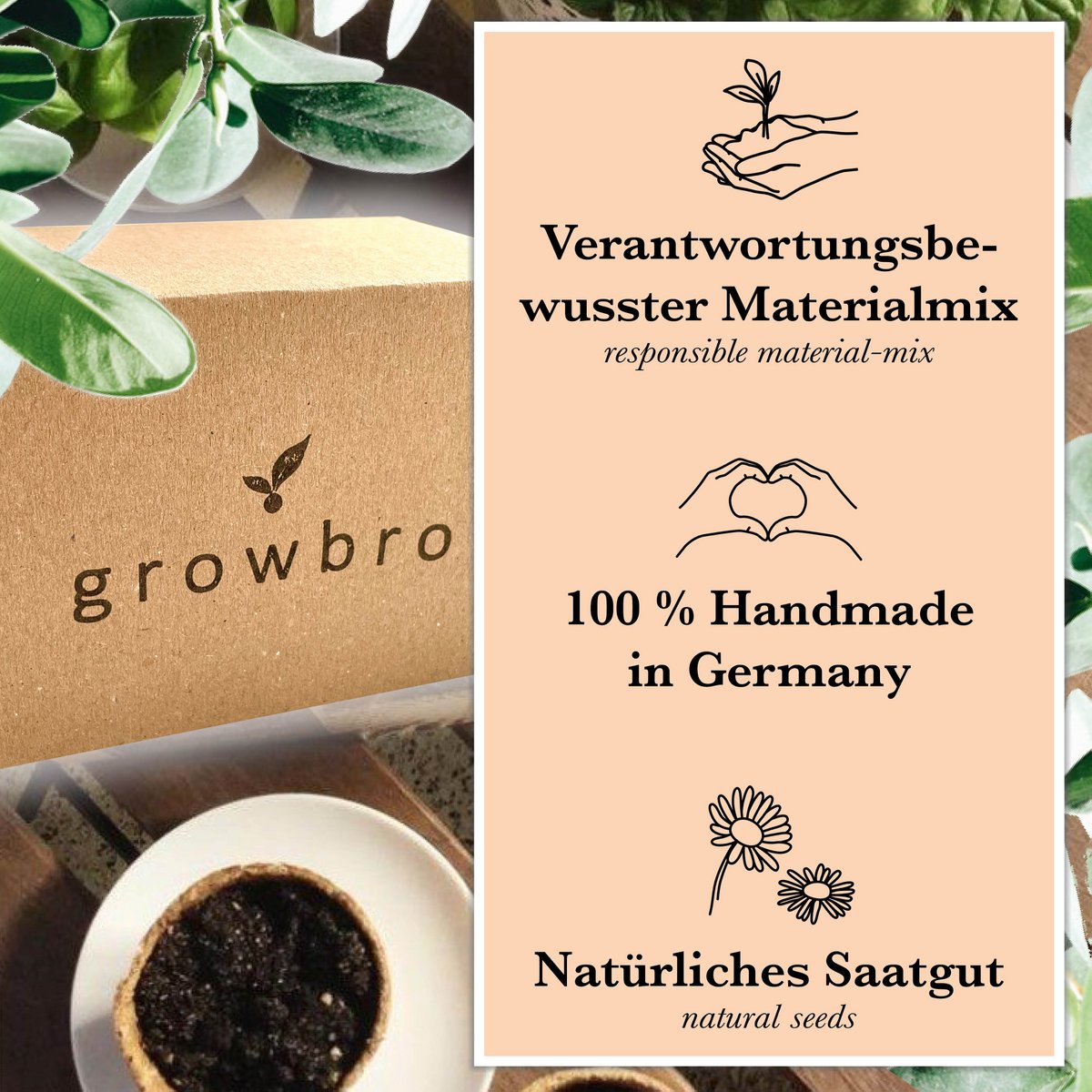 growbro - FLOWER POWER - Dyrkningssæt til spiselige blomster, din frøblanding til spiselige blomster og som bi engfrø