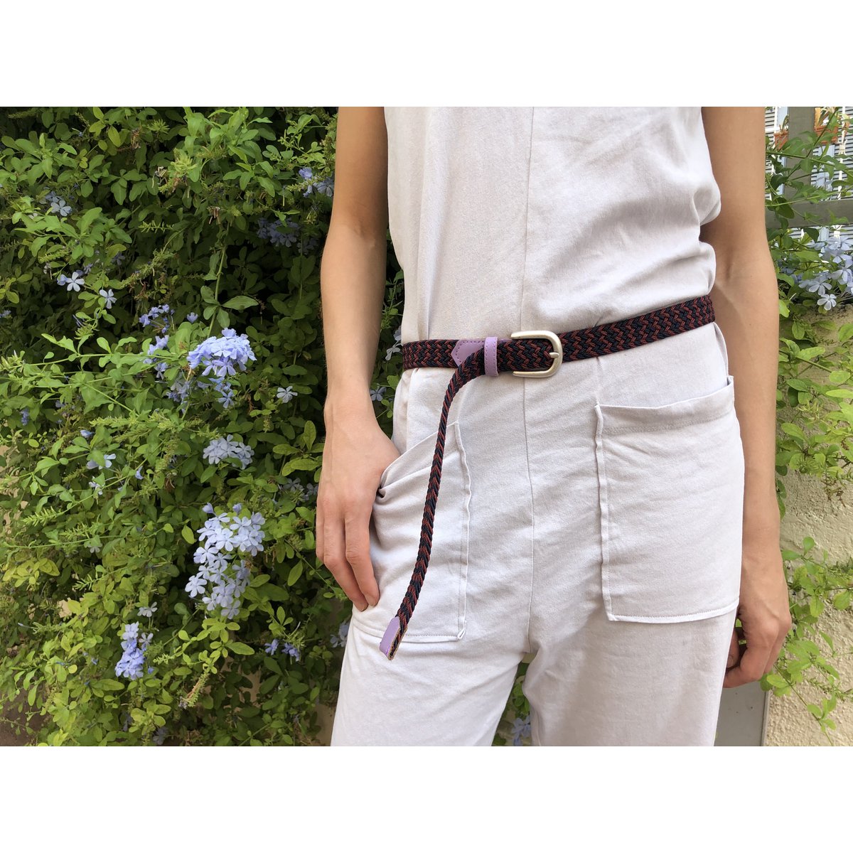 Women's braided elastic belt purple burgundy