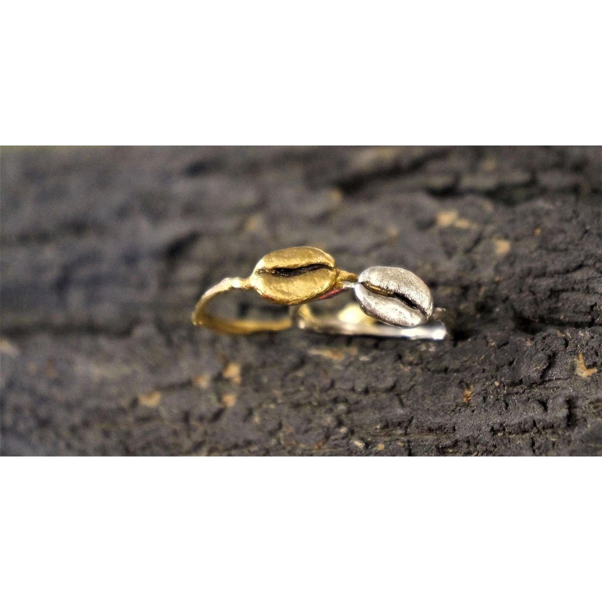 Real Coffee Bean Ring, Handmade Minimalist Jewelry, Organic Dainty Band, Gift for Health & Warmth, Gold or Sterling Silver 925 (Unisex)