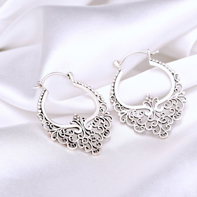 Gode ​​Karma Sølvspidse Creoler - 925 Sterling Boheme Style Øreringe OHR925-11