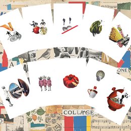 Kitchen illustration postcards of paper collage 15x10cm