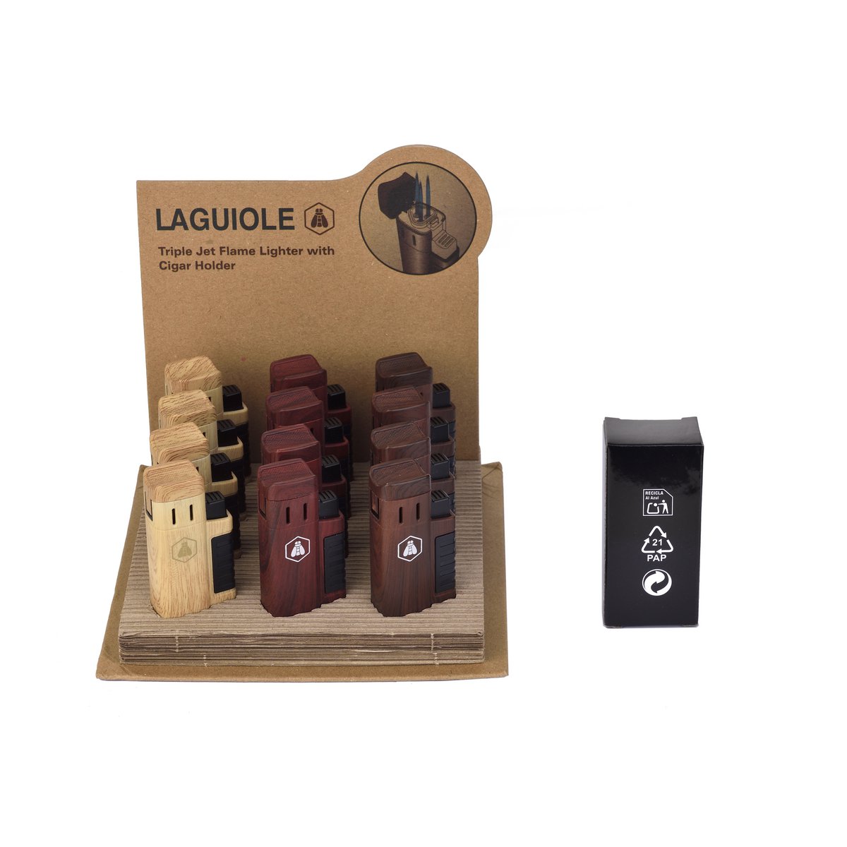Laguiole Présentoir de 12 briquets triple flamme et support cigare