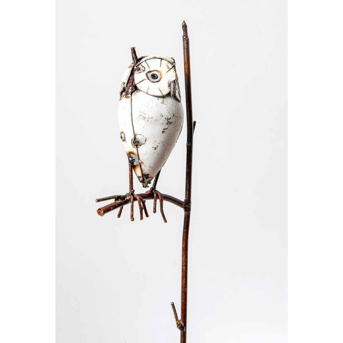 Zimba-Arts METAL WHITE OWL ON STICK