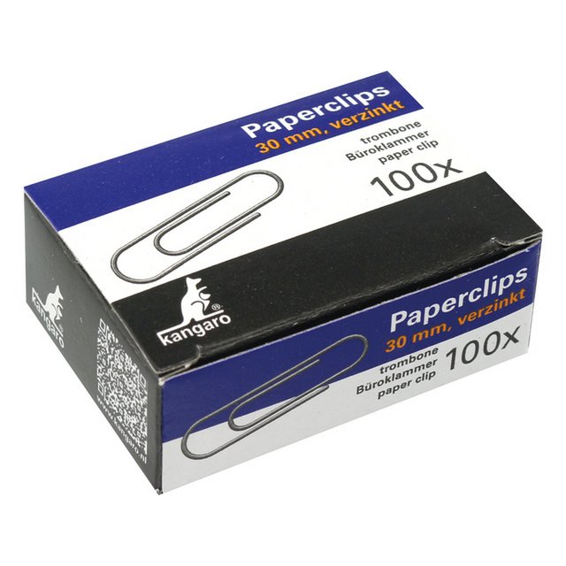 Paper clips Kangaro 30mm round box 100 pieces. Galvanized