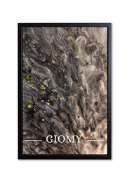  Poster featuring a detailed, abstract nature-inspired design in shades of gray and green. The poster is titled "GIOMY" and is available in various sizes.