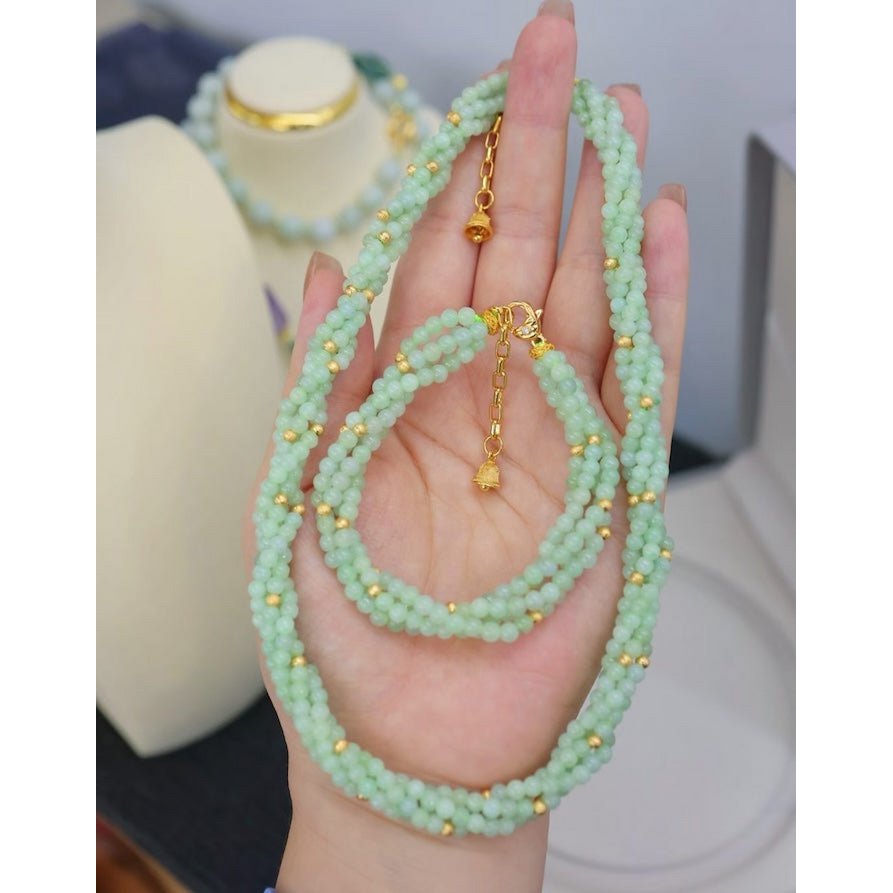 Lucky Jade Flettet Halskæde & Armbånd Sæt