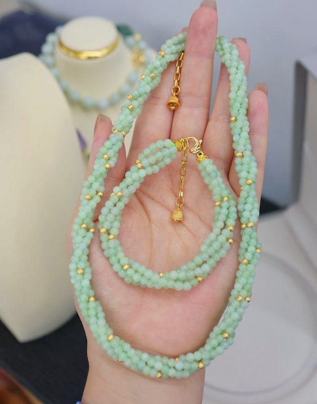 Lucky Jade Flettet Halskæde & Armbånd Sæt