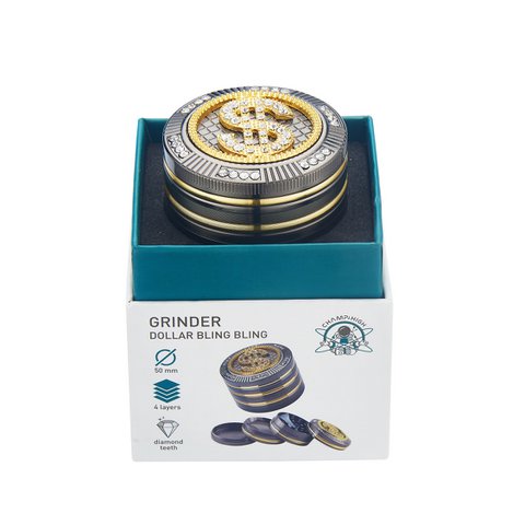 Magnetic Grinder - Tobacco & Aromatic Herb Grinder - 4 Parts - Spice Grinder - Diamond Teeth - 50 mm - With Scraper - Dollar Design