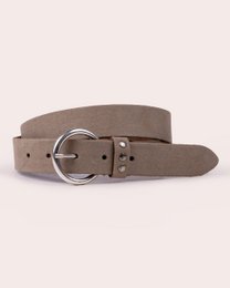 Matte leather belt with triple rivet detail, round buckle, available in black, brown, off-white, taupe colors.