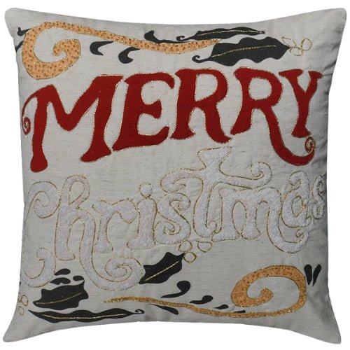 Ricamato beige e rosso – Fodera per cuscino / Kussenhoes – Natale 45×45 cm – Pelle Urbane