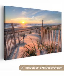 Lærredsmaleri - vægdekoration - strand - hav - klit - solnedgang - landskab