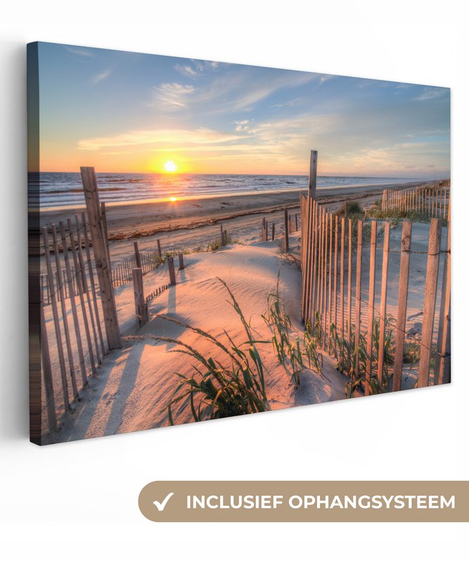 Lærredsmaleri - vægdekoration - strand - hav - klit - solnedgang - landskab