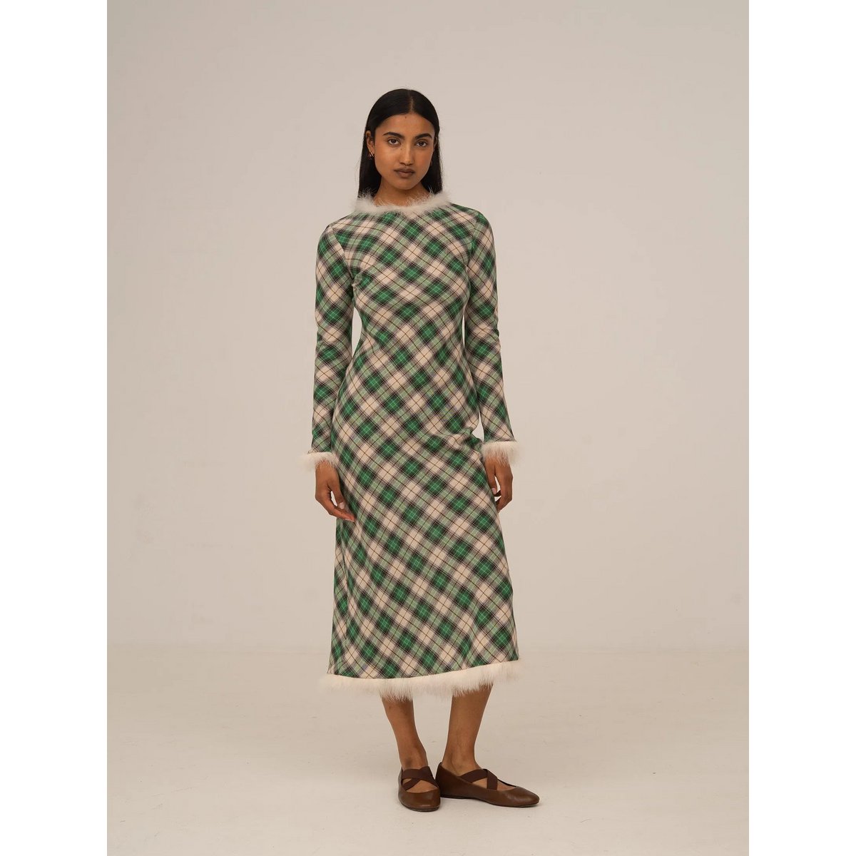 Clover Midi-Kleid mit grünem Karomuster