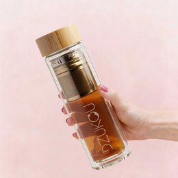 Dobbeltvægget glas teflaske med infuser – 450 ml