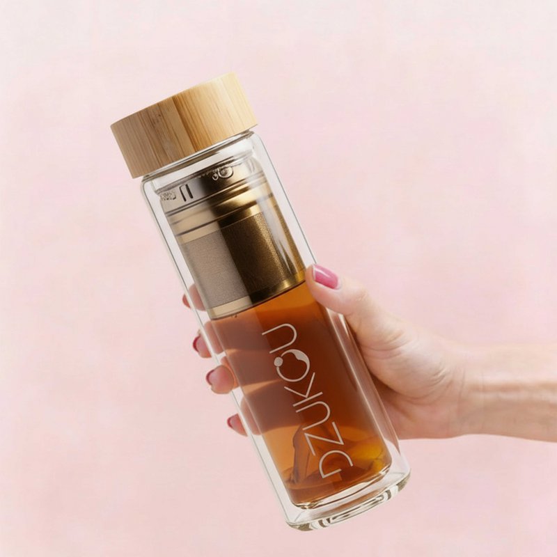 Dobbeltvægget glas teflaske med infuser – 450 ml