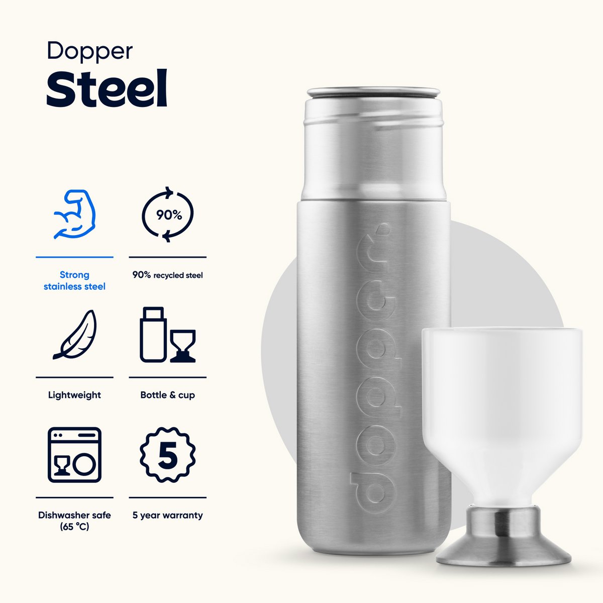 Botella de agua reutilizable Dopper Steel 1,1 L