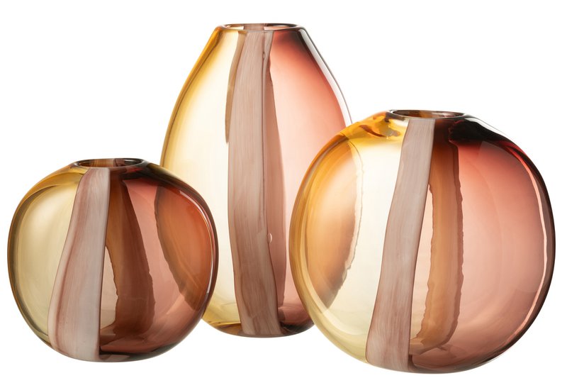 J-Line vaas Arun - glas - bruin/geel - large - Ø 13 cm