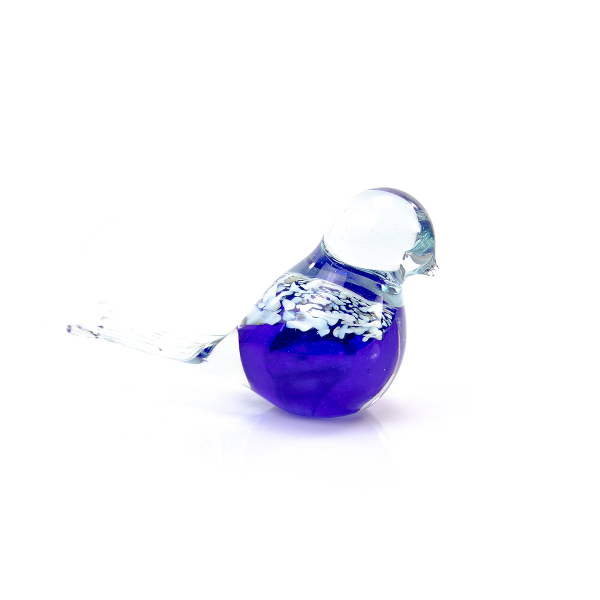 Blauwe Vogel van Glas - wit gespikkeld - ø 12 cm - Handgemaakt