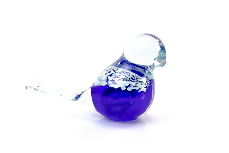Blauwe Vogel van Glas - wit gespikkeld - ø 12 cm - Handgemaakt