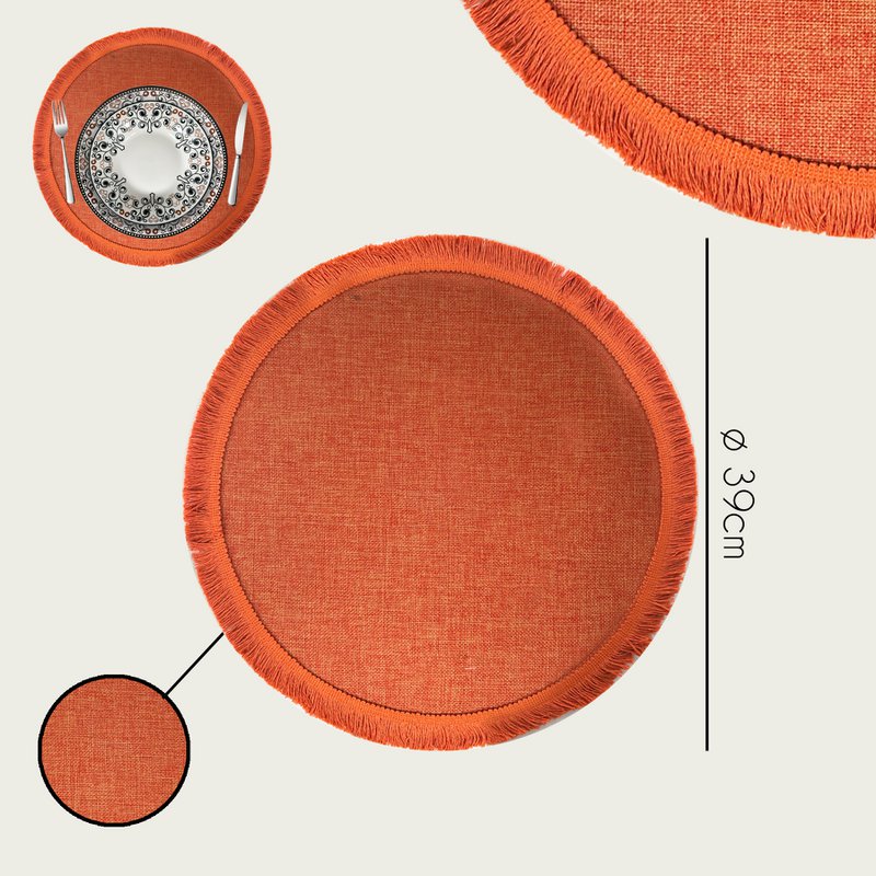 Arca TONDA Placemat Round 39cm, with fringe, orange, polyester
