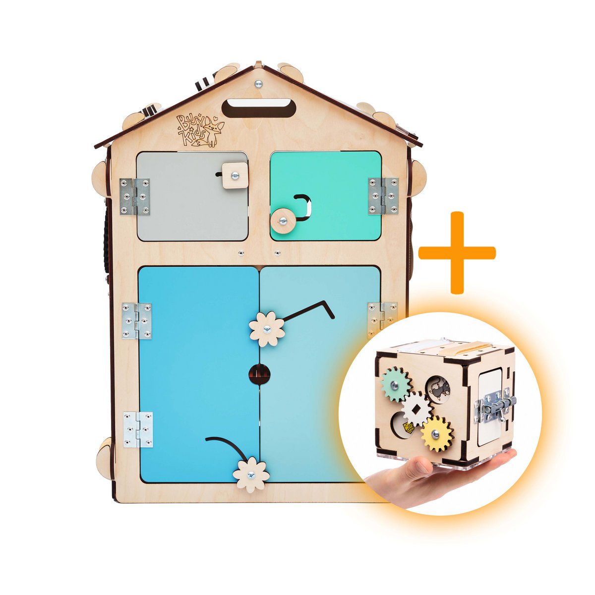 Set - BusyBoard house natura/mint and creative cube