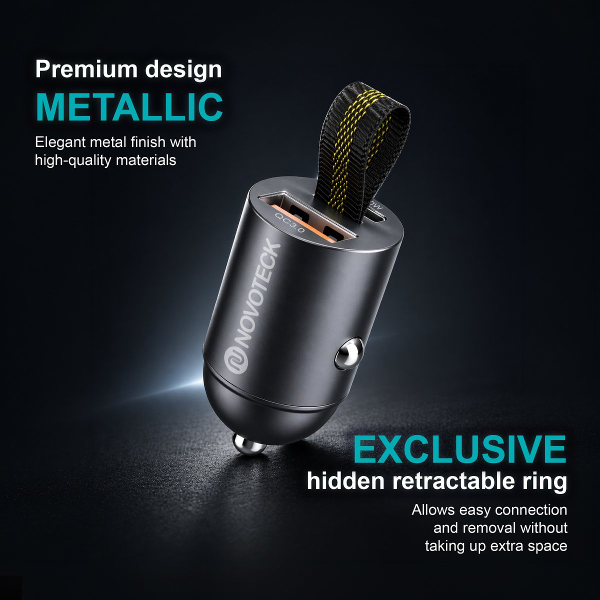 Cargador de coche de doble puerto USB-C y USB-A de 30 W – NOVOTECK Q-012
