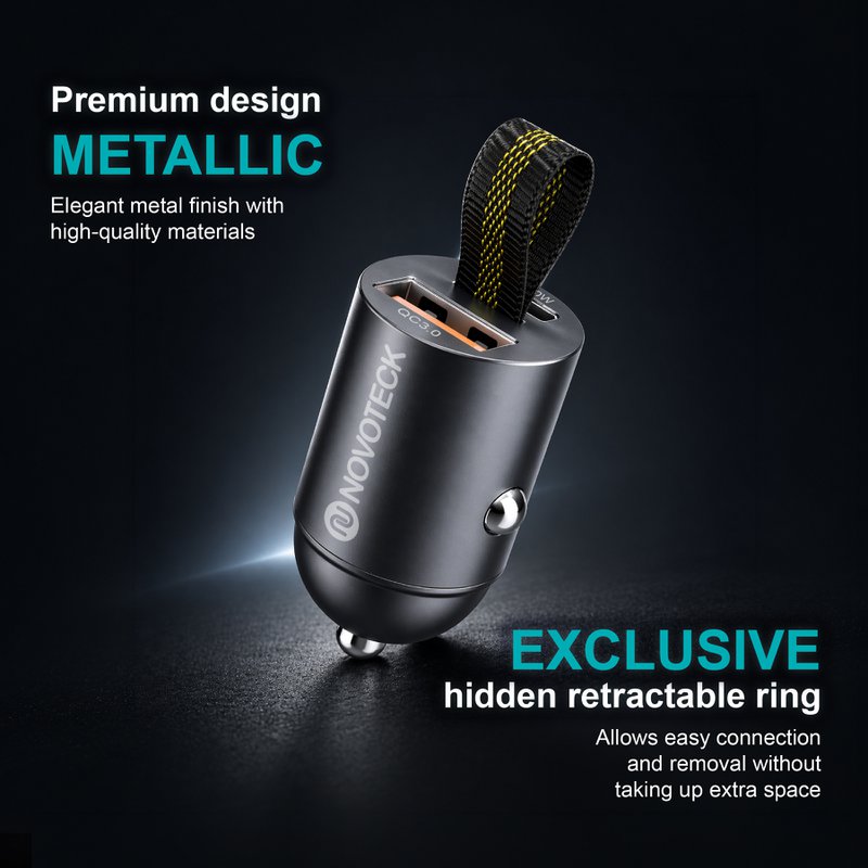 Cargador de coche de doble puerto USB-C y USB-A de 30 W – NOVOTECK Q-012
