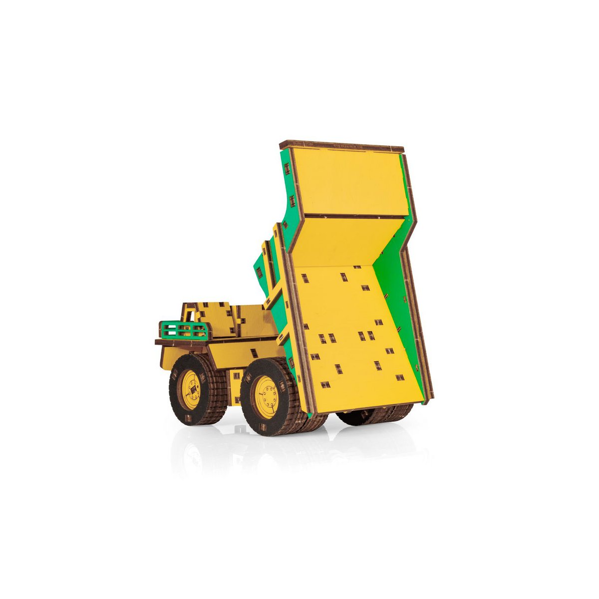 Eco Wood Art (EWA) 3D-Puzzle aus mechanischem Holz, Bergbau-Muldenkipper Belaz-7513E, 4219, Farbe Gelb und Grün, 17 x 10 x 9 cm
