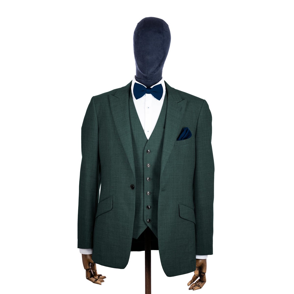 Midnight blue knitted bow tie and pocket square set