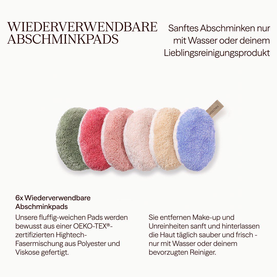 Genanvendelige makeupfjernelsespuder - sæt med 6 stk