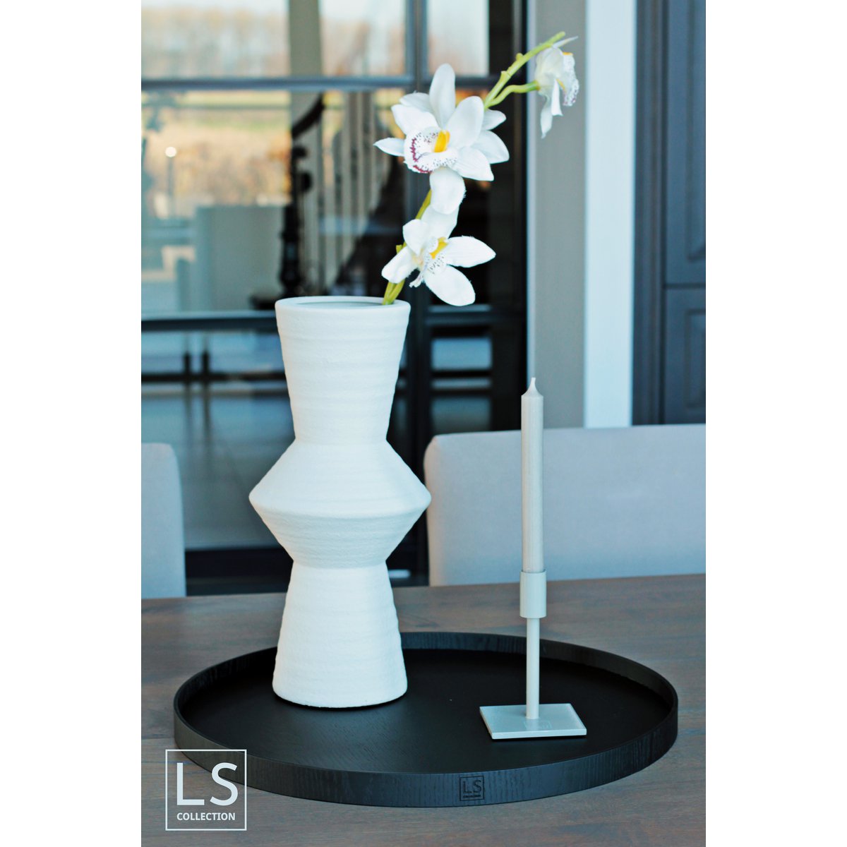 LS Collection® - Rond 50cm - Plateau - Plateau à bougies - Planche de service - Plateau en bois - Plateau en bois - Plateau - Décoration - Accessoires pour la maison - Noir Mat