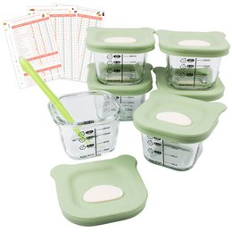 The product is a set of 6 small baby food pots, 160ml each, ideal for compotes, purees, and fruits. They are airtight, practical with measurements, and include a spoon. They are perfect for baby meals.
The key details from the product information and images are:
- 6 small baby food pots, 160ml each
- Ideal for compotes, purees, and fruits
- Airtight and practical with measurements
- Includes a spoon
- Perfect for baby meals
This description covers the essential information about the product's colors, materials, style, and intended use, which would be relevant for a semantic search.