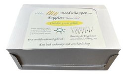 Engel in einer Glasflasche mit Naturstein, Muschel und einem Pergament mit Botschaft