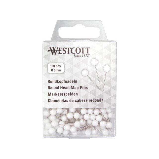 Alfileres de marcado Westcott 5 mm blanco, 5 mm x 16 mm 100 piezas en caja de plástico