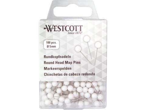 Markeerspelden Westcott 5mm wit, 5mm x 16mm 100st in plastic doosje