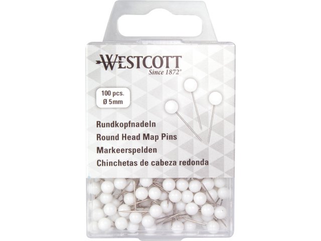Markeerspelden Westcott 5mm wit, 5mm x 16mm 100st in plastic doosje