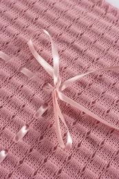 Coperta in maglia a nido d'ape per bambini con fiocco, blu