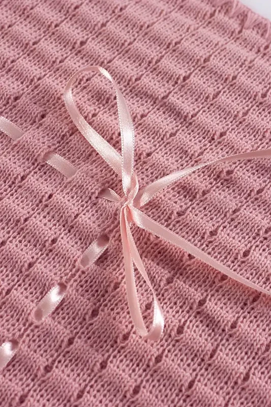 Coperta in maglia a nido d'ape per bambini con fiocco, blu