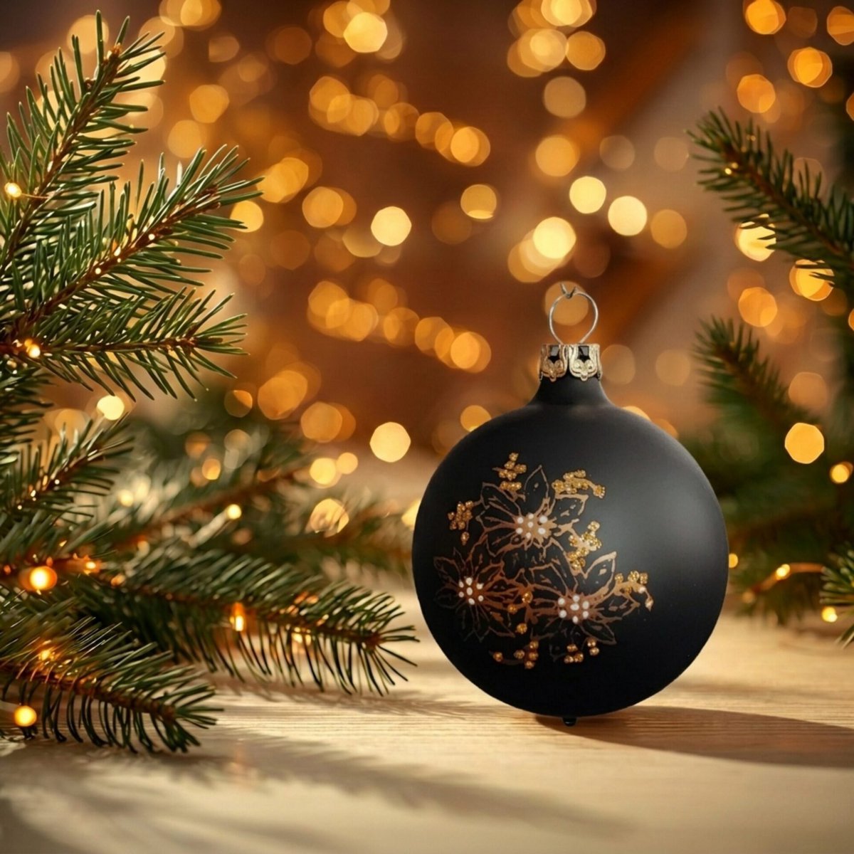 "Fleur de Noël noire" - Boules de Noël 6 cm noir mat