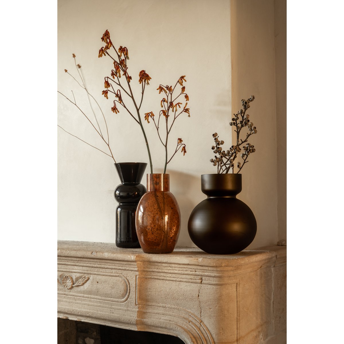 Vase Round Glass Chocolate Brown 23x26cm