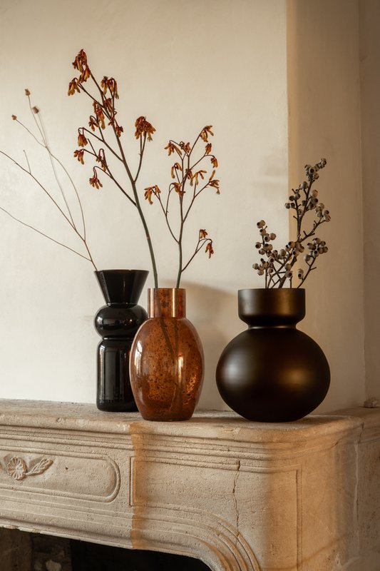 Vase Round Glass Chocolate Brown 23x26cm