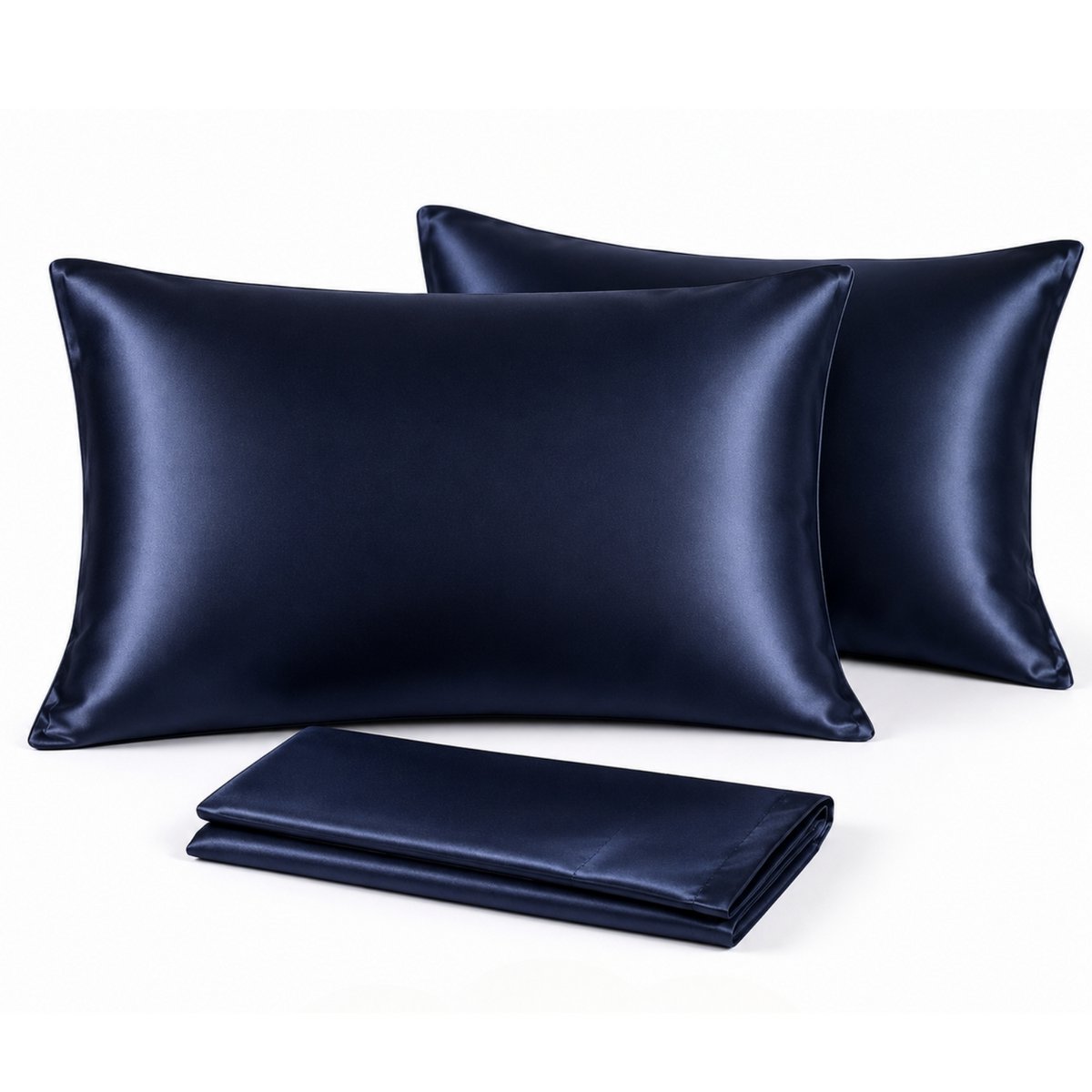Pair of Midnight Blue Silk Effect Satin Pillowcases