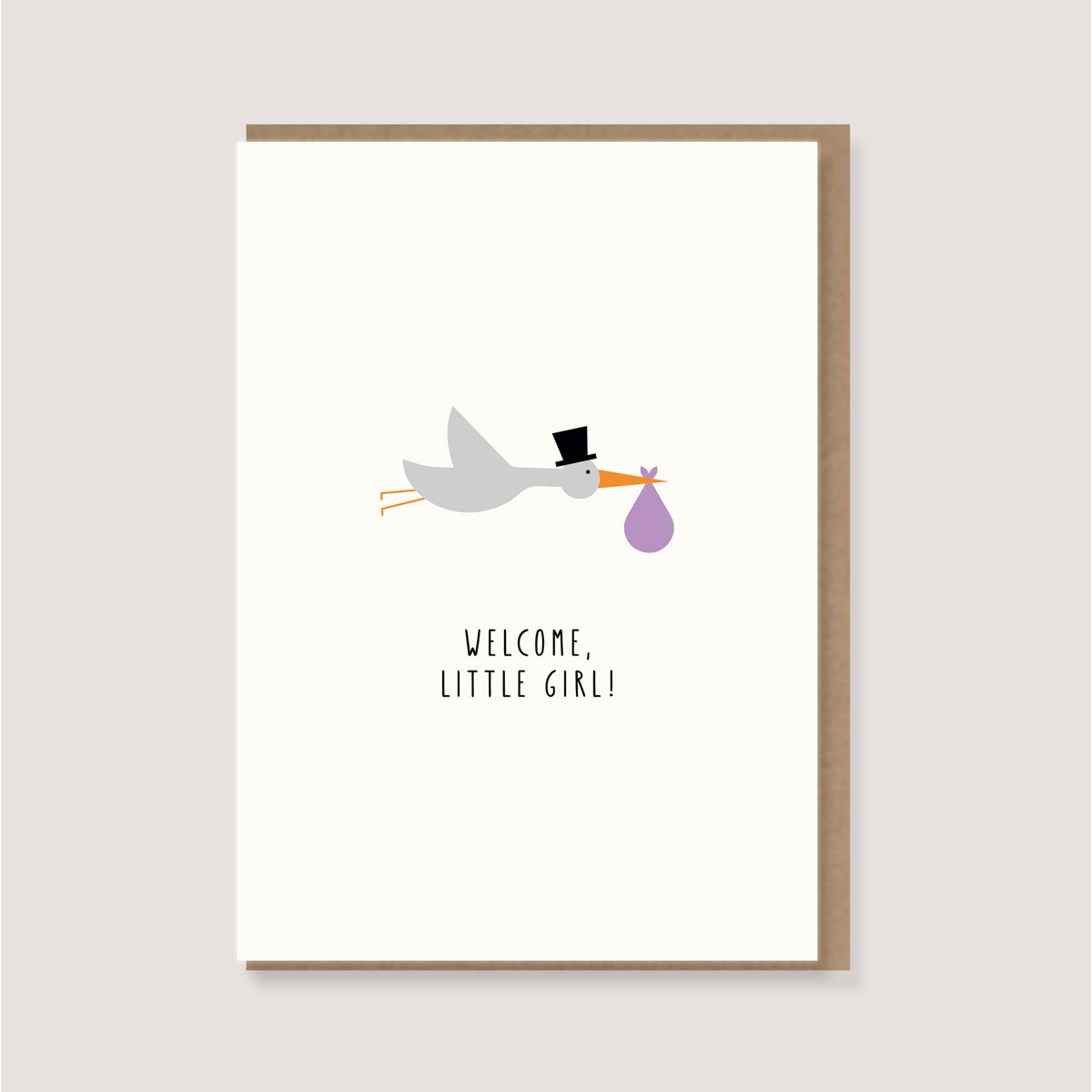 Klappkarte mit Umschlag - "Storch - Welcome, little girl!"