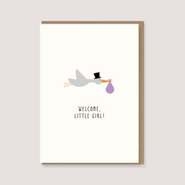 Klappkarte mit Umschlag - "Storch - Welcome, little girl!"