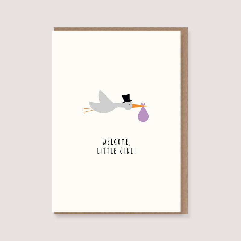 Klappkarte mit Umschlag - "Storch - Welcome, little girl!"