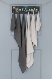  Soft linen bath towel, natural neutral colors, absorbent textured fabric, various color options available.
