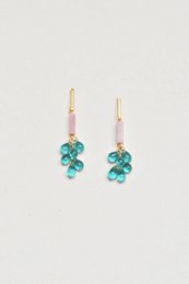 Bubble Drop Glass Earrings, statement earrings with teal glass drops and gold-tone hardware.