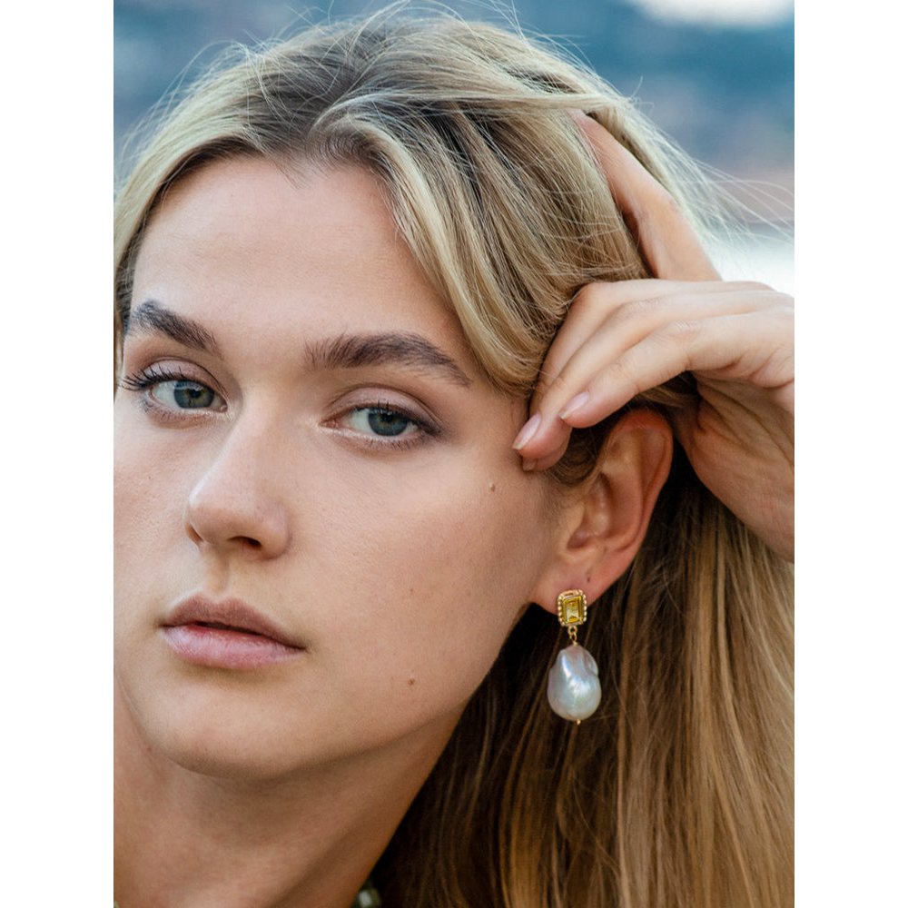 Luccichio Citrine und Barockperlenohrringe
